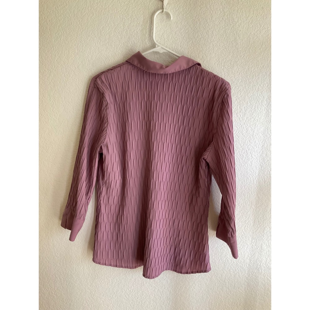 Apt. 9 Stretch Mauve Purple Crinkle Pleated Button Down Blouse 3/4 Sleeve Large - Picture 4 of 9